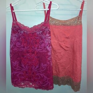 Lot of 2 Maurice’s Lace trim size 2 Camis, raspberry pink & peach color EUC